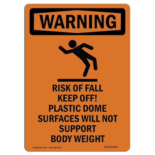 OSHA WARNING Sign, Risk Of Fall Keep W/ Symbol, 24in X 18in Decal, 18" W, 24" H, Portrait